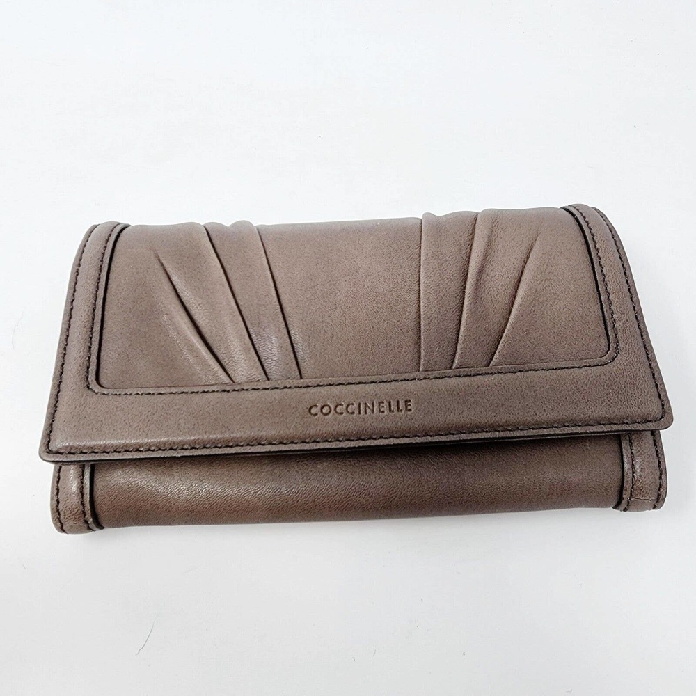 Coccinelle Italy Wallet Taupe Soft Leather Handmade Trifold Designer Snap 7x4"